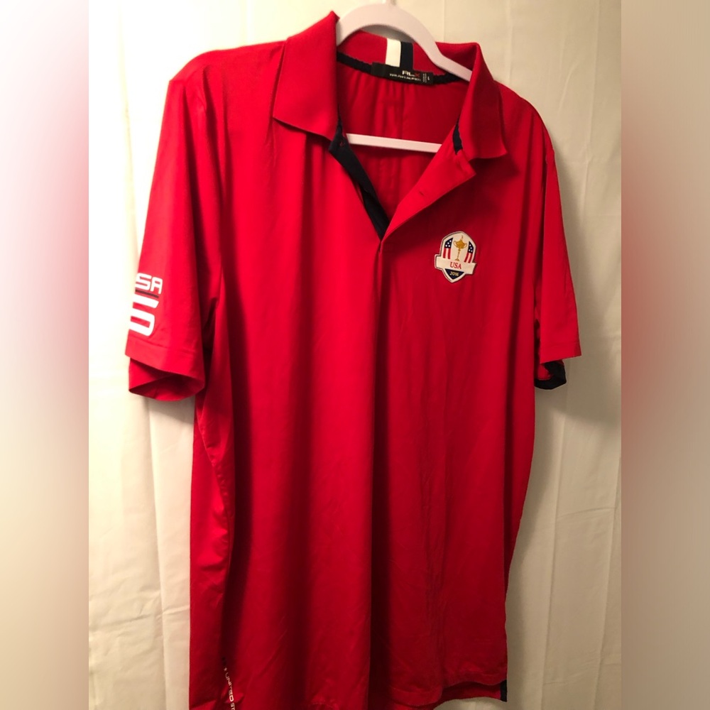 Men's RLX RALPH LAUREN 2016  shirt RYDER CUP USA Polo L RED wUSA 2016
